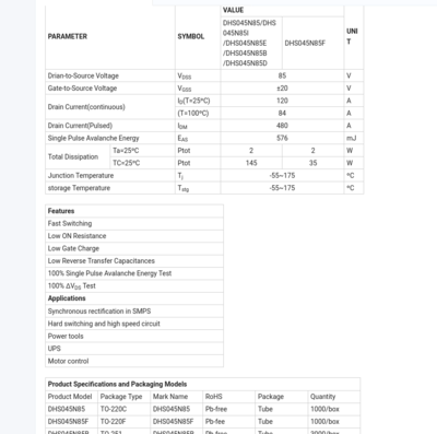 Screenshot 2023-06-24 at 09-25-47 Hot Item 120A 85V N-Channel Enhancement Mode Power Mosfet Dhs045n85 to-220.png